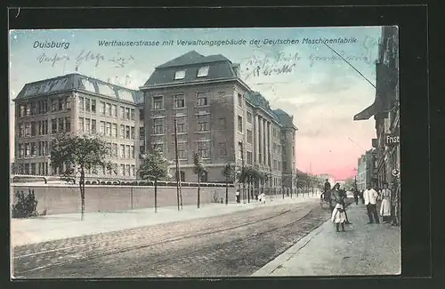 AK Duisburg, Werthauserstrasse mit Verwaltungsgebäude der Deutschen Maschinenfabrik