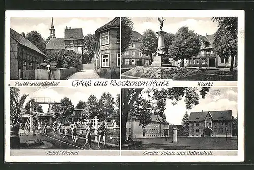 AK Bockenem / Harz, Markt, Goethe-Schule & Volksschule