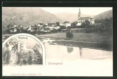 AK Neckargerach, Blick auf die Mineburg, Ortsansicht mit Kirche