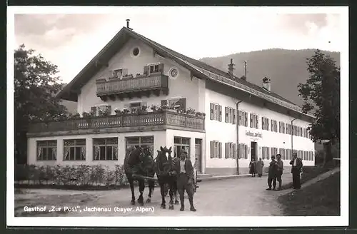 AK Jachenau, Gasthof zur Post, Pferdekutsche