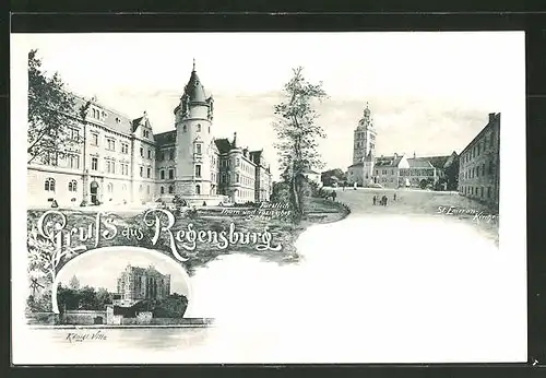 AK Regensburg, Königl. Villa, St. Emeran-Kirche, Schloss