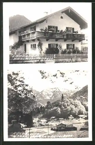 AK Ruhpolding, Gesamtansicht m. Sonntagshorn u. Reifelberg, Landhaus Hallweger