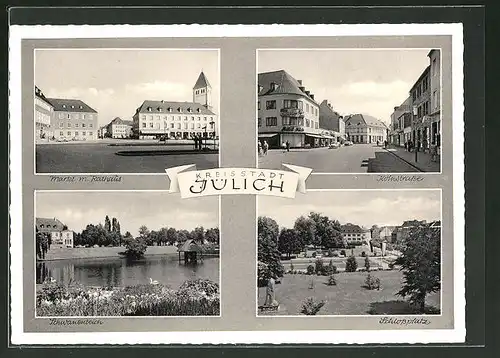 AK Jülich, Markt mit Rathaus, Kolnstrasse, Schlossplatz