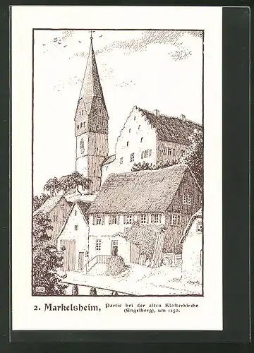 Künstler-AK Markelsheim, Partie an der alten Klosterkirche