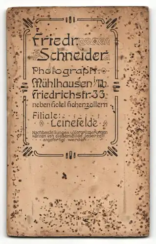 Fotografie Friedrich Schneider, Mühlhausen i. Th., Portrait eleganter Herr mit Schnurrbart