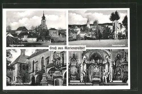 AK Marienweiher, Wallfahrtskirche, Gesamtansicht, Eingang der Kirche