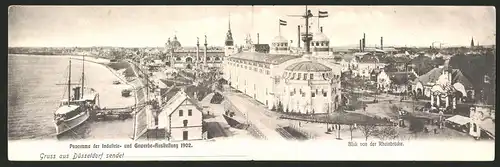 Klapp-AK Düsseldorf, Industrie & Gewerbe-Ausstellung 1902, Panorama, Blick von der Rheinbrücke