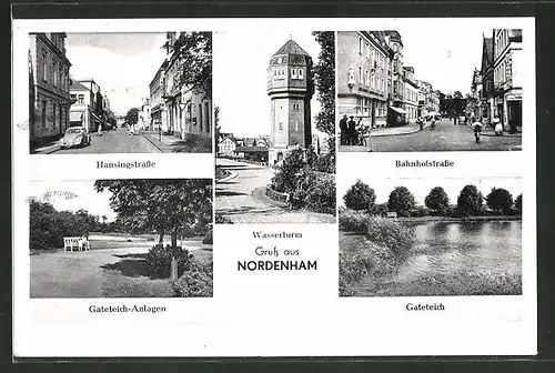 AK Nordenham, Hansingstrasse, Gateteich-Anlagen, Bahnhofstrasse