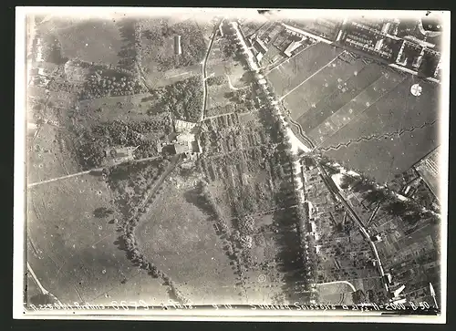 Fotografie 1.WK, Ansicht Soissons, Luftbild der Fliegerabteilung 225 zeigt Aufnahme des Frontverlauf's
