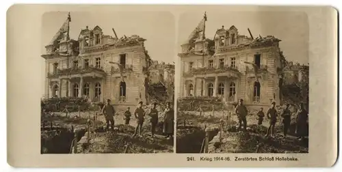 Stereo-Fotografie Fotograf und Ort unbekannt, Ansicht Hollebeke, zerstörtes Schloss