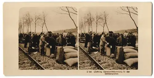 Stereo-Fotografie Fotograf und Ort unbekannt, Lebensmitteleinholung für den Schützengraben