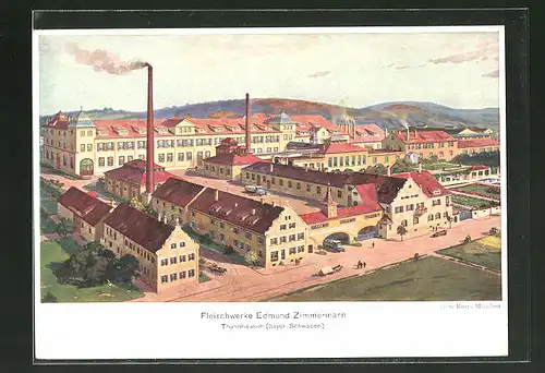Künstler-AK Thannhausen / bayer. Schwaben, Fleischwerke Edmund Zimmermann