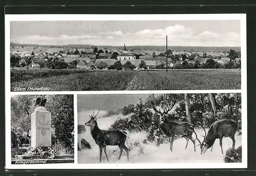 AK Ellern / Hunsrück, Ortsansicht, Kriegerdenkmal