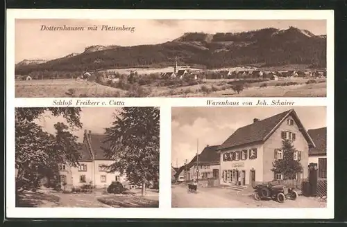 AK Dotternhausen, Ortsansicht mit Plettenberg, Schloss Freiherr v. Cotta, Warenhaus Schairer