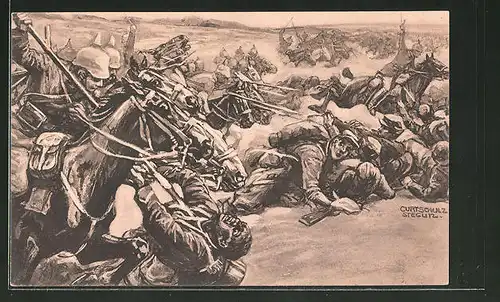 Künstler-AK Curt Schulz-Steglitz: Kavallerie-Attacke bei Soissons