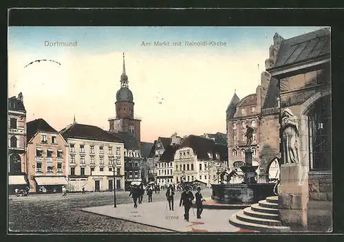 AK Dortmund, Markt mit Reinoldi-Kirche