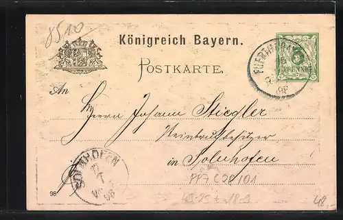 Künstler-AK Ganzsache Bayern PP7C28 /01: Fürth, IX. Sängerbundesfest 1898, Brunnen