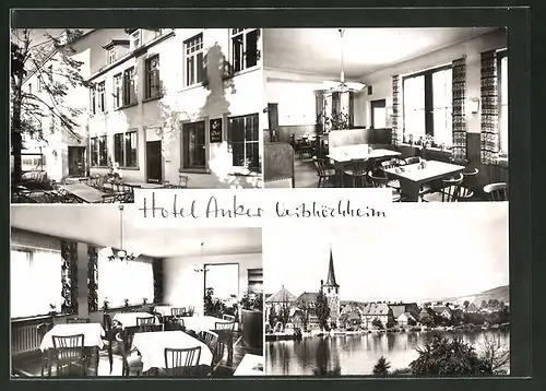 AK Veitshöchheim a. Main, Hotel-Restaurant Goldener Anker, Speisesaal, Ortspartie mit Fluss