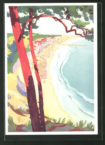 Künstler-AK "Sonne und Freude an der deutschen See", Werbung für Tourismus, Art Deco