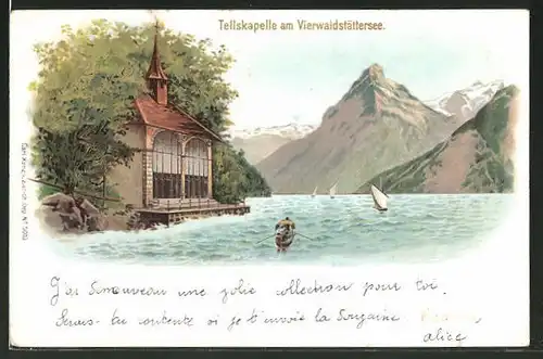 Lithographie Seelisberg, Tellskapelle am Vierwaldstättersee