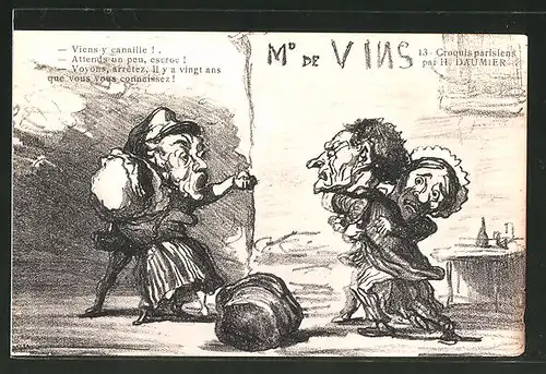 Künstler-AK sign. H. Daumier: Streitende Männer auf einer Strasse