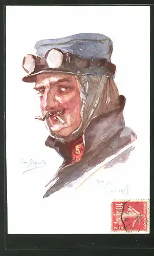 Künstler-AK Em. Dupuis: Arras, Fevrier 1915, Kraftfahrer mit Schutzbrille