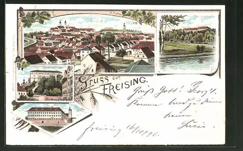 Lithographie Freising, Klerikal-Seminar, Knabenseminar, Panorama