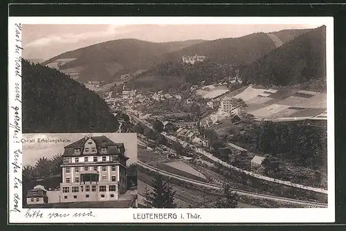 AK Bad Leutenberg / Thür, Christl. Erholungsheim, Ortspanorama vom Berg aus gesehen