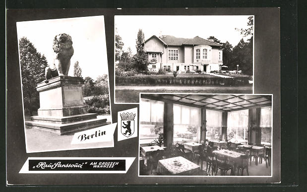 Ak Berlin Wannsee Restaurant Und Cafe Haus Sanssouci Wappen Nr