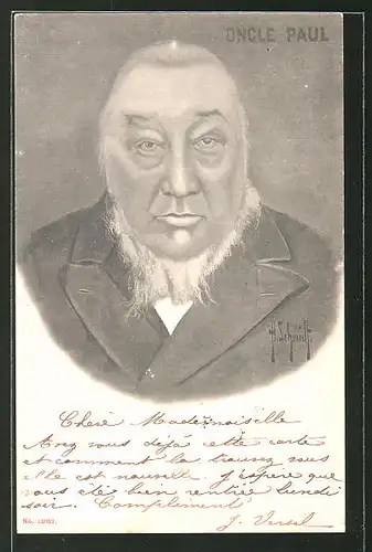 Künstler-AK "Oncle Paul", Portrait von Paul Kruger Präsident der Südafrikanischen Republik, Burenkrieg