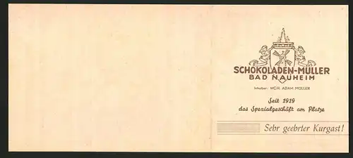 Werbebillet Bad Nauheim, Schokoladen Müller, Reinhardstrasse & Parkstrsse 2, Umgebungskarte