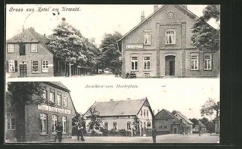 AK Zetel, Gasthaus Heinrich Höfers & Marktplatz