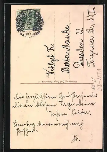 AK Dresden, Besonderes Datum 12.12.1912, Briefmarke mit Stempel