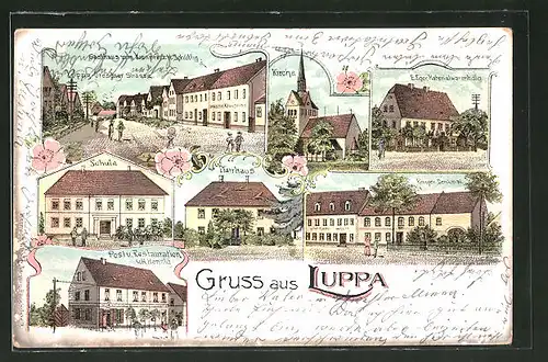 Lithographie Luppa, Gasthaus zum Kronprinz an der Leipzig-Dresdner Strasse, Post und Restaurant von H. Hennig