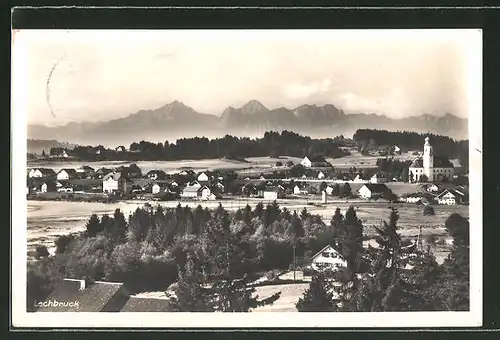 AK Lechbruck, Ortspartie mit Gebirge im Hintergrund