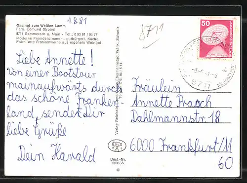 AK Sommerach a. Main, Gasthof zum Weissen Lamm, Fam. Edmund Strobel