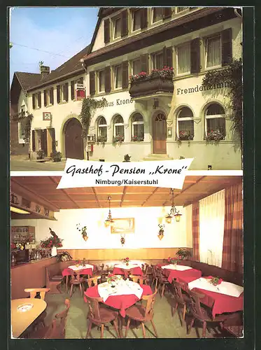 AK Nimburg / Kaiserstuhl, Gasthof-Pension Krone, Aussen- und Innenansicht