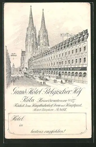 AK Köln, Grand Hotel Belgischer Hof, Komödienstrasse 9-27, Kölner Dom im Hintergrund