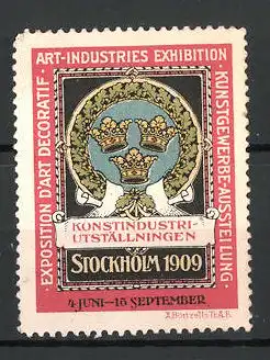 Reklamemarke Stockholm, Kunstgewerbe-Ausstellung 1909, Kronen und Ehrenkranz