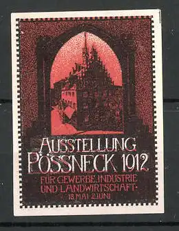 Reklamemarke Pössneck, Ausstellung für Gewerbe und Industrie 1912, Rathaus