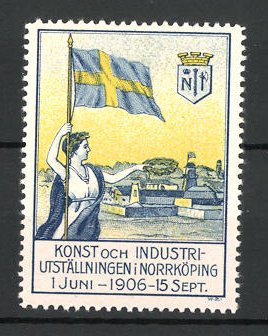 Reklamemarke Norrköping, Konst och Industrie-Utställningen 1906, Frau