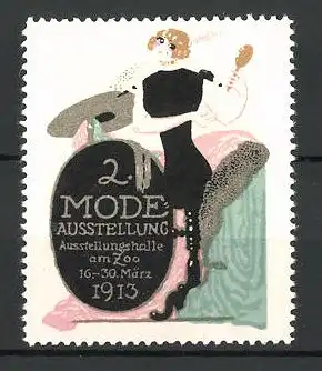 Reklamemarke Berlin, 2. Mode-Ausstellung 1913, Dame mit modischer Kleidung