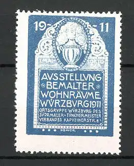Reklamemarke Würzburg, Ausstellung bemalter Wohnräume 1911, Vase, blau