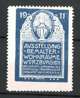 Reklamemarke Würzburg, Ausstellung bemalter Wohnräume 1911, Vase, blau