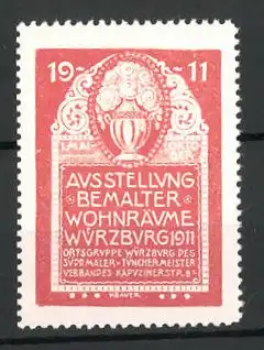 Reklamemarke Würzburg, Ausstellung bemalter Wohnräume 1911, Vase, rot