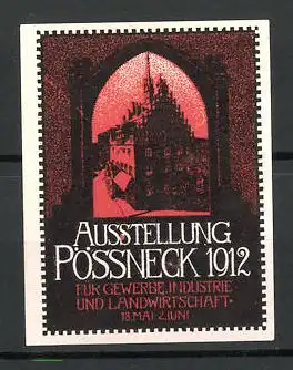 Reklamemarke Pössneck, Ausstellung für Gewerbe und Industrie 1912, Rathaus