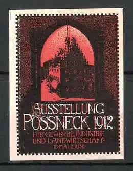 Reklamemarke Pössneck, Ausstellung für Gewerbe und Industrie 1912, Rathaus