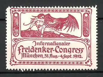 Reklamemarke München, internationaler Freidenker-Kongress 1912, Mann mit Geier, rot