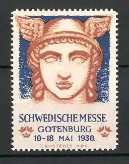 Reklamemarke Gotenburg, schwedische Messe 1930, Hermes-Porträt