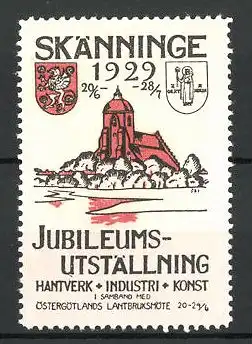 Reklamemarke Skännige, Jubileums-Utställning 1929, Wappen und Kirche